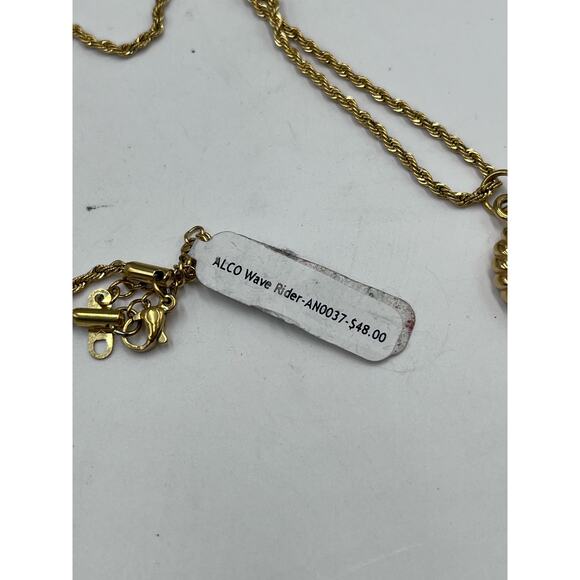 Alco Gold Plated Titanium French Rope Twist Acrylic White Pearl Charm Necklace - Picture 8 of 8